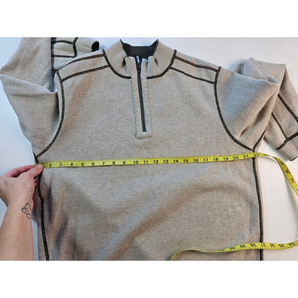 Tommy bahama size L (?) Mens REVERSIBLE 1/4 zip green beige EUC Warm sweater - Picture 7 of 7